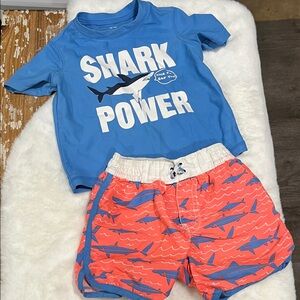 OshKosh B'gosh Blue Shark Power Rashguard with Coral Shark Print Shorts